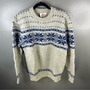 Vintage Bog Union Made Nordic Print Grey Blue Sweater Size Mens Large